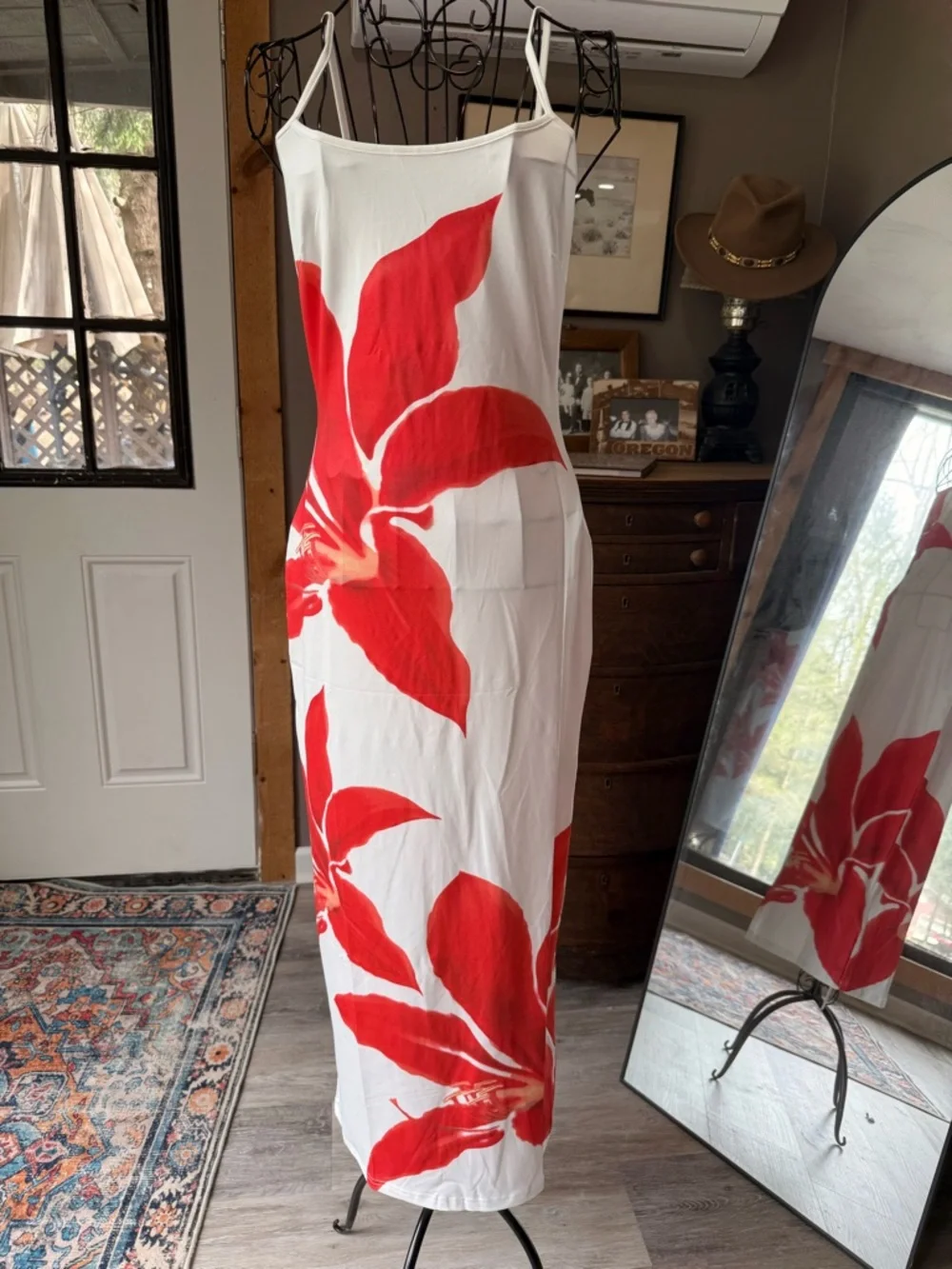 Commense White Maxi Dress with Bold Red Floral Design - Picture 7 of 7
